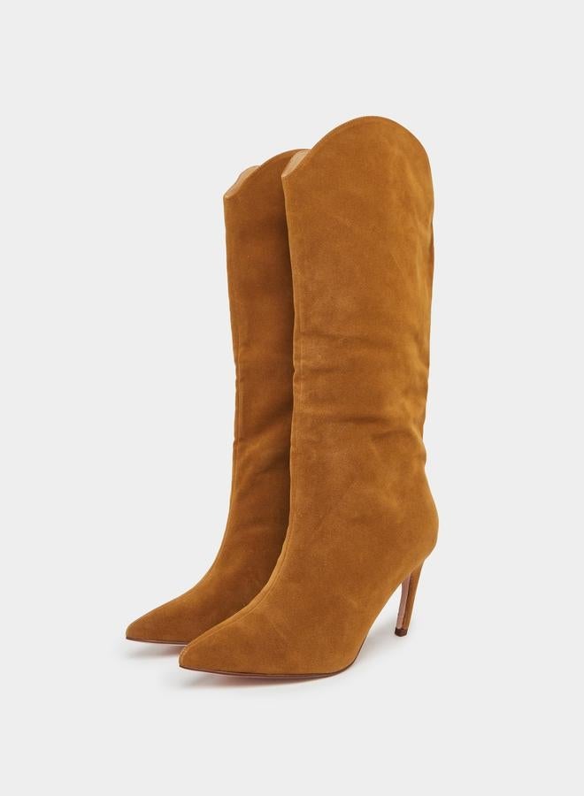 Styli Women Tan Suede Knee High Boots - Image 3